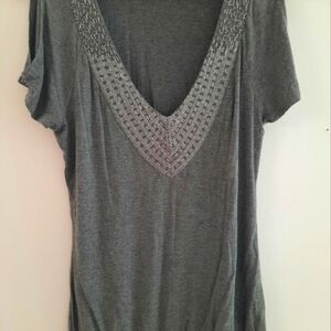 Guess size large grey beaded blouse.